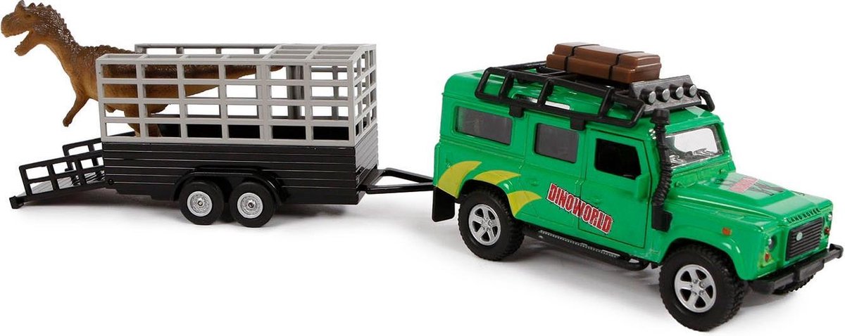 Kids Globe Auto pb Land Rover met dino-trailer: 29 cm