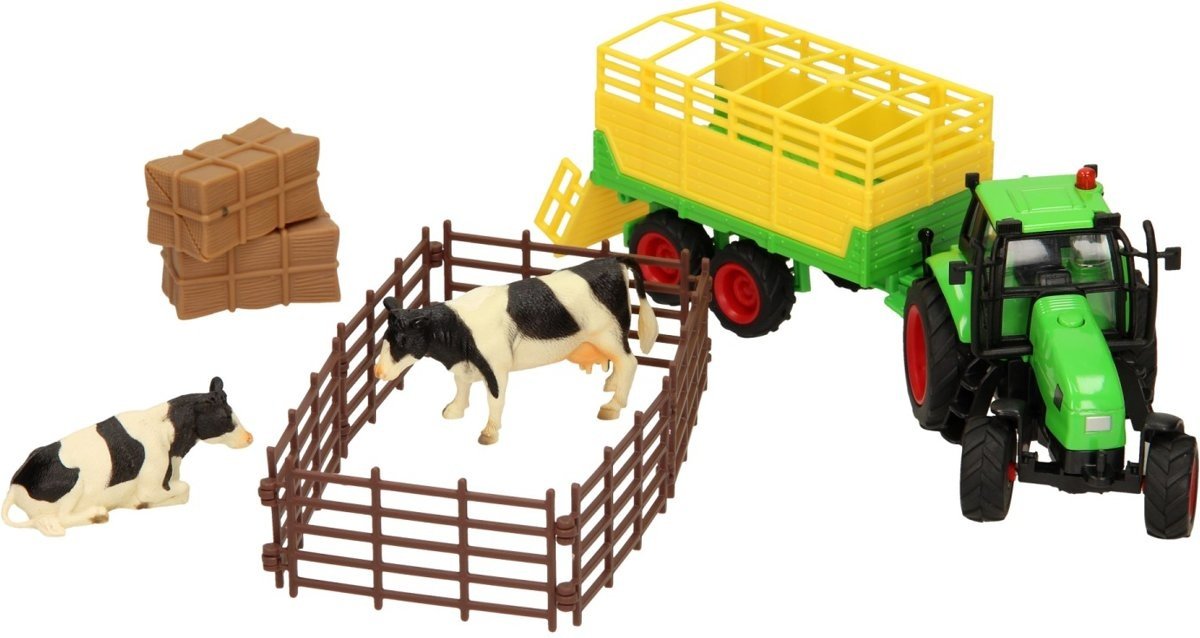 Kids Globe Boerderijset Tractor 25,5 Cm Groen 7-delig