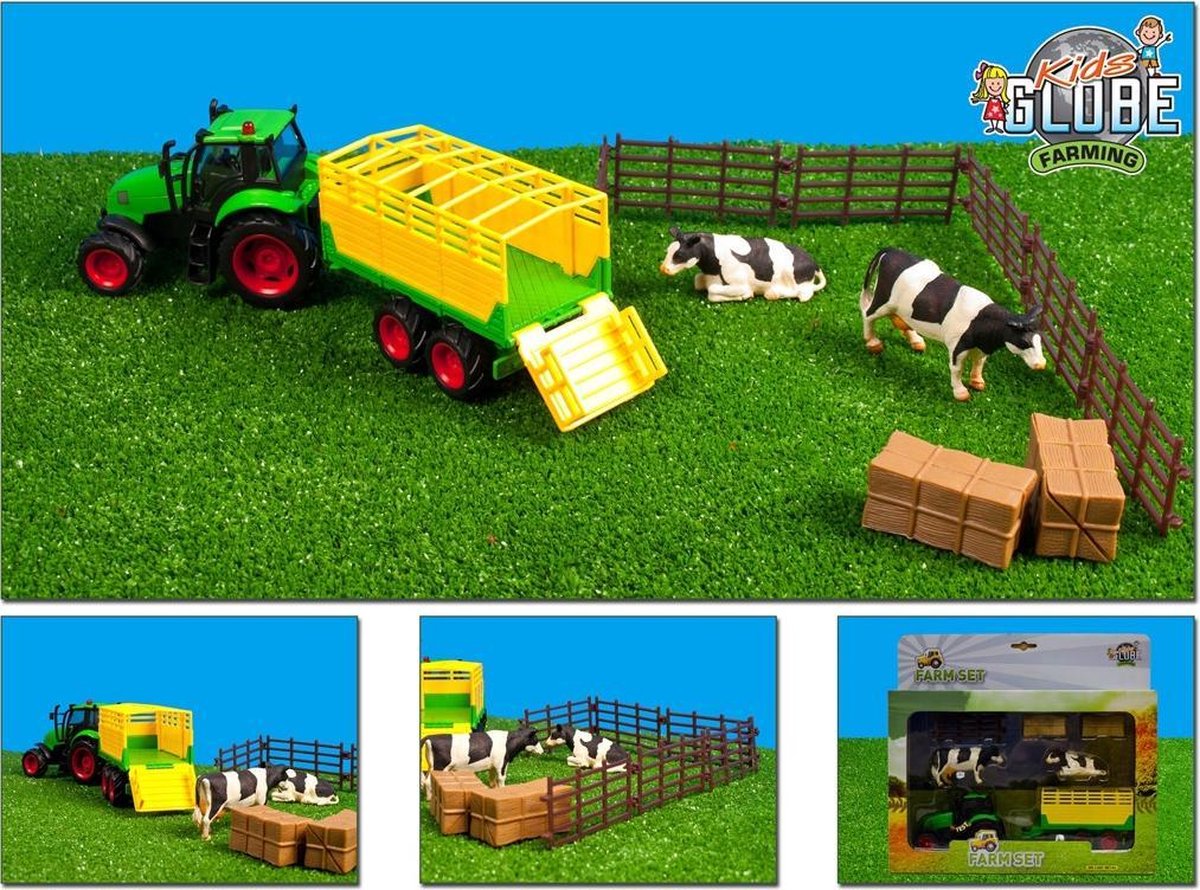 Kids Globe Farming Boerderij Set met Tractor + Dieren en Accessoires