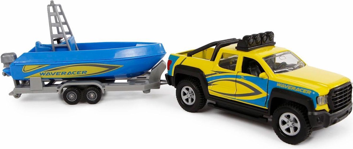 Kids Globe Terreinwagen met Trailer en Boot, 29cm