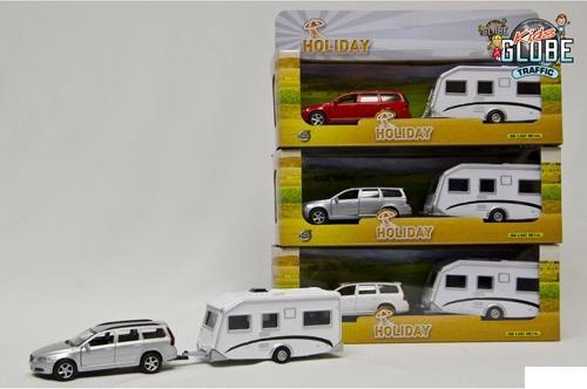 Kids Globe Traffic Volvo V70 + Caravan Assorti