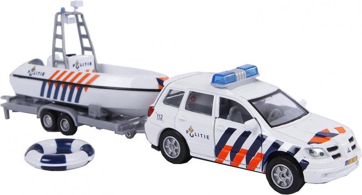 politiewagen met boot pull-back 27 cm wit