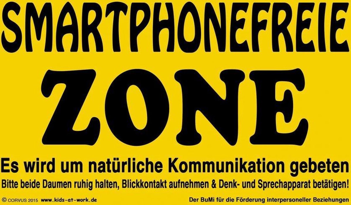 bord smartphone free zone geel/zwart 25 cm