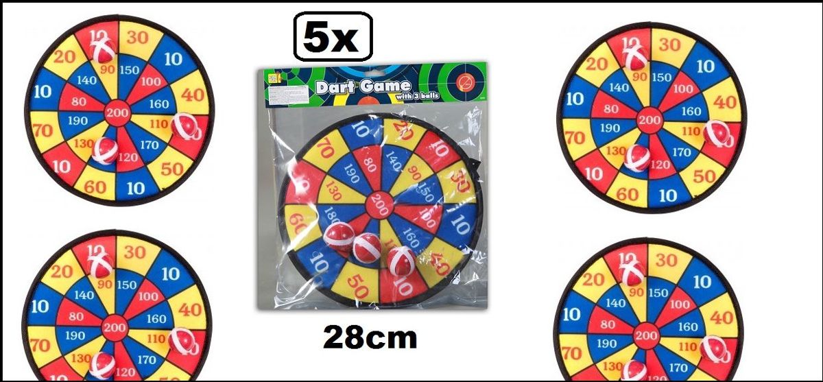 5x Kids Fun dartbord klittenband 28 cm 4-delig