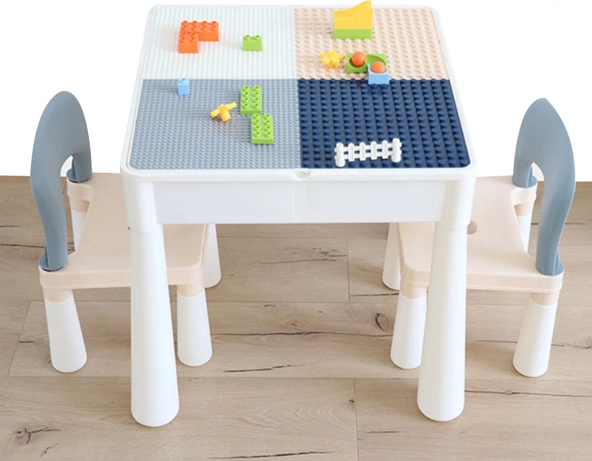 Kidsfun© Speeltafel - inclusief 2 stoeltjes en bakjes - Opbergruimte - Duplo tafel - Lego tafel - Activiteiten tafel