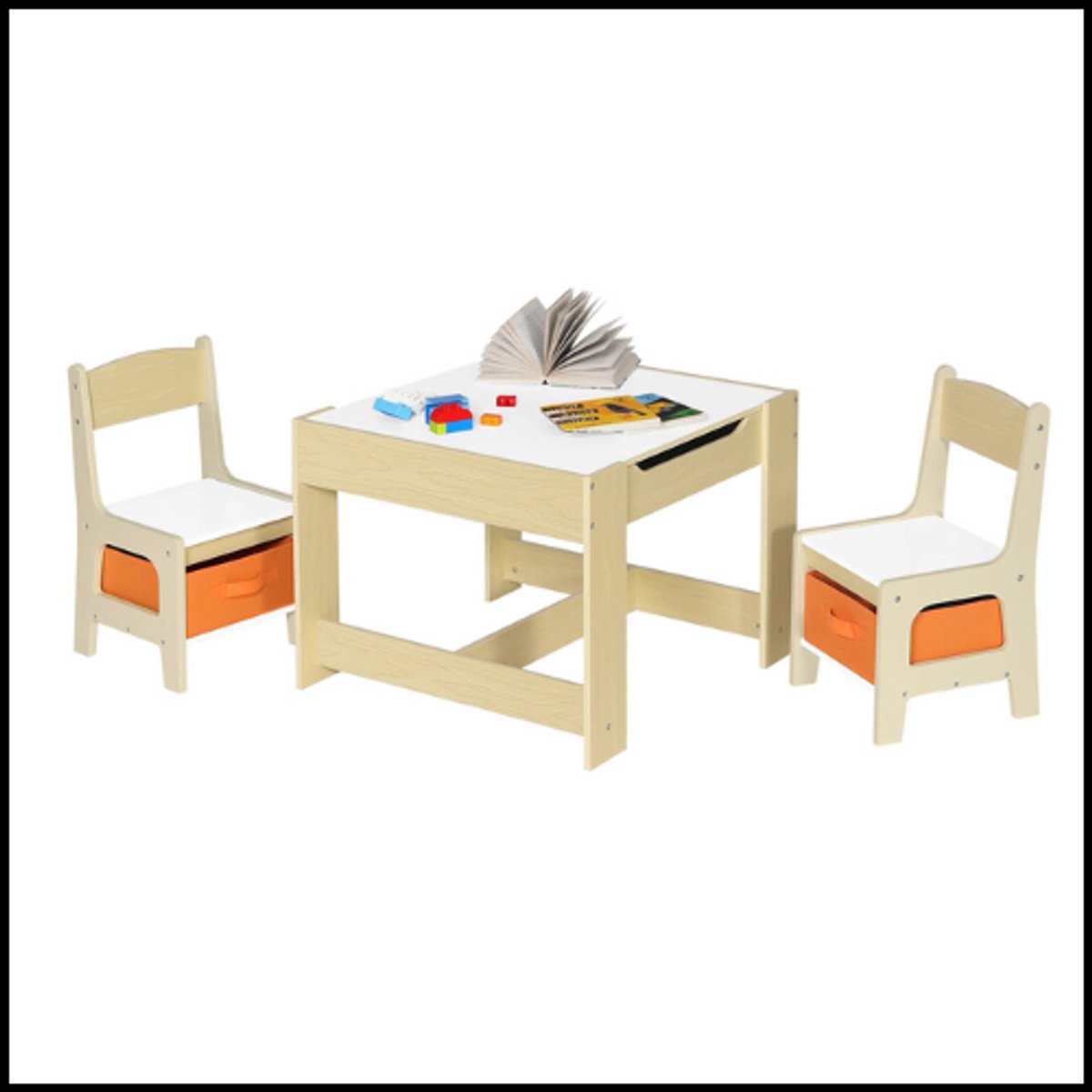 Kindertafel met 2 stoelen – Hout – Voor peuters en kleuters – Activity tafel – Duurzaam MDF – Met opbergruimte – Ergonomisch – Veilig – Voor spelen, leren en tekenen – Voor woonkamer, kinderkamer en school