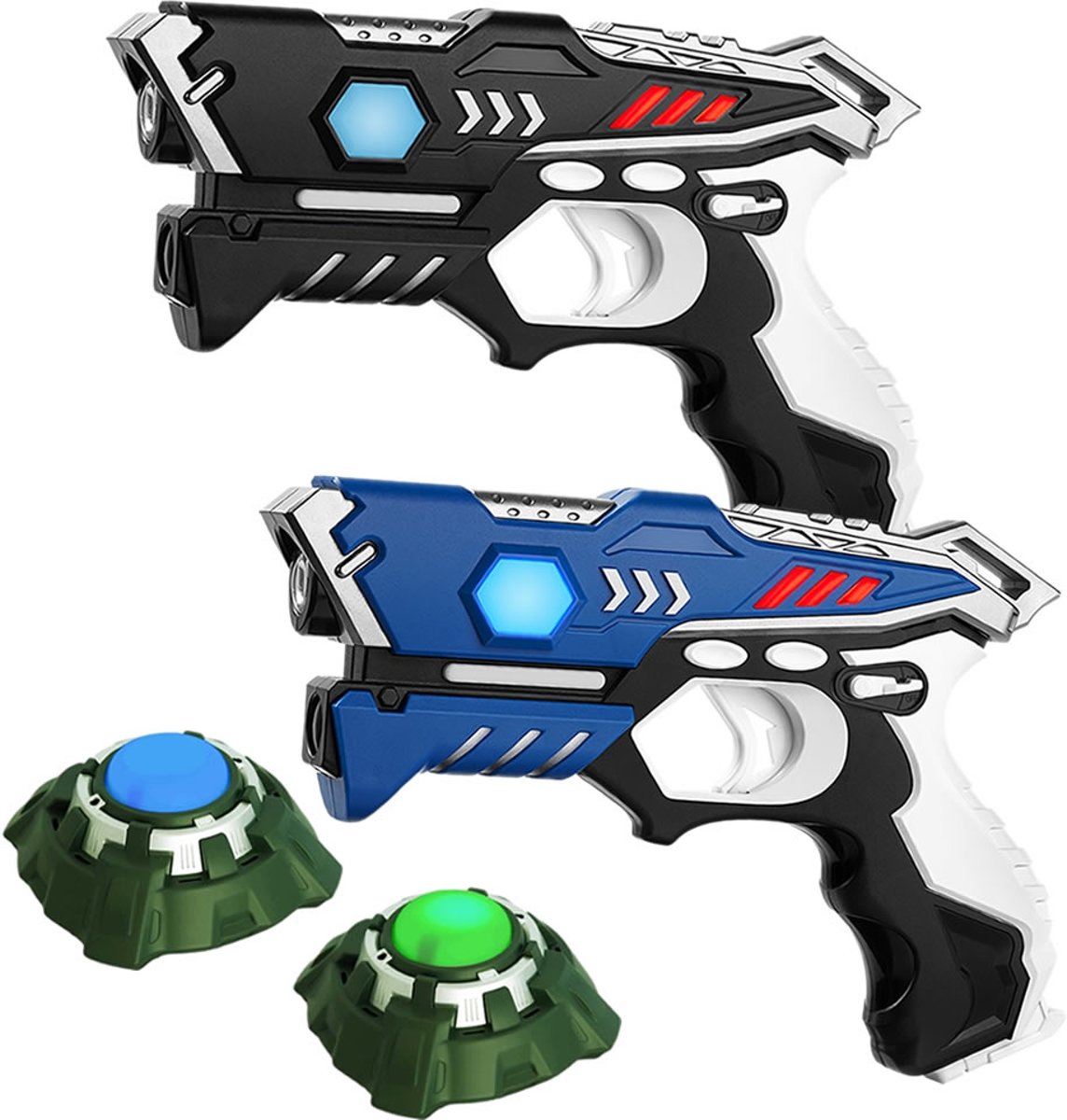 2   laserpistolen blauw, zwart + 2 targets - laserguns