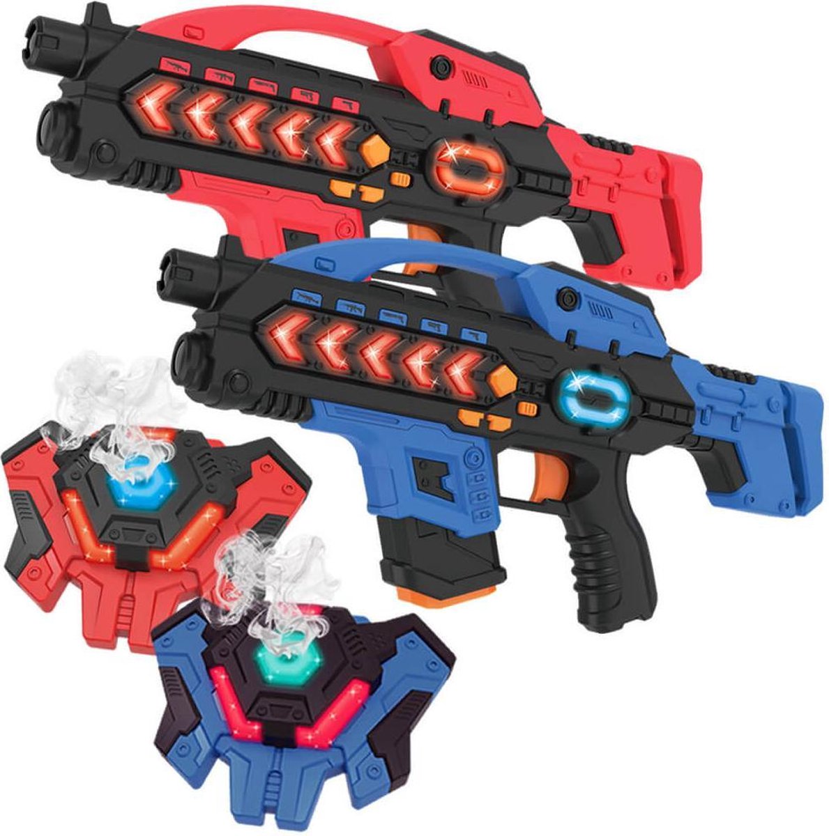 2 lasergeweren + 2 lasergame waterdamp vesten - KidsFun Plus laserguns met veel extras