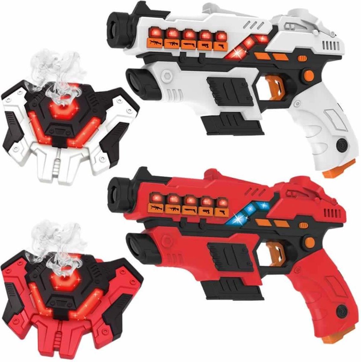 2 laserpistolen + 2 lasergame waterdamp vesten - KidsFun Plus laserguns met veel extras