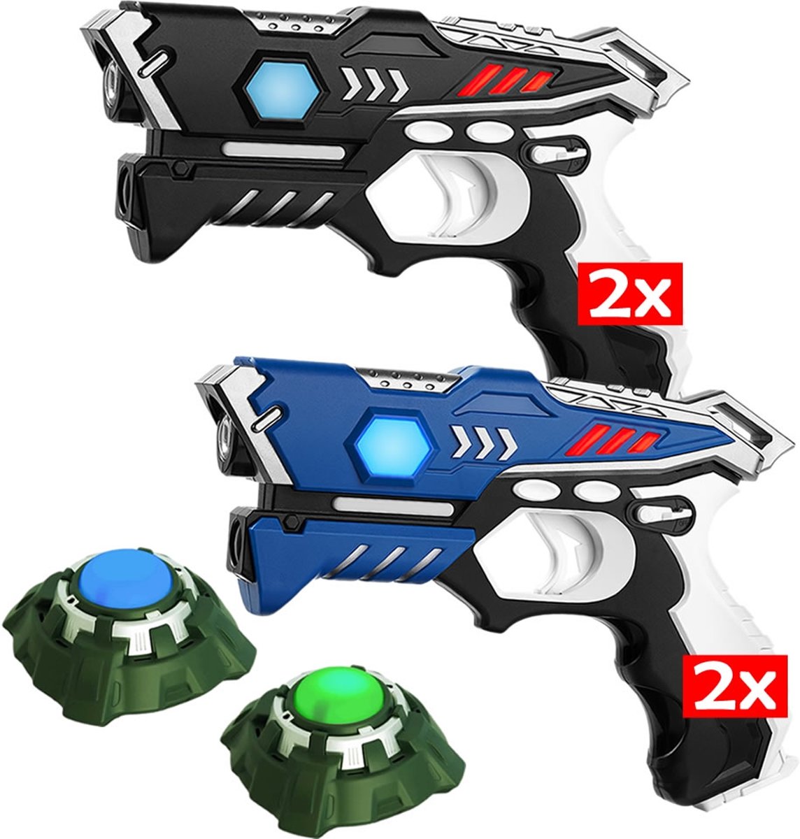 4   laserpistolen blauw, zwart + 2 targets - laserguns