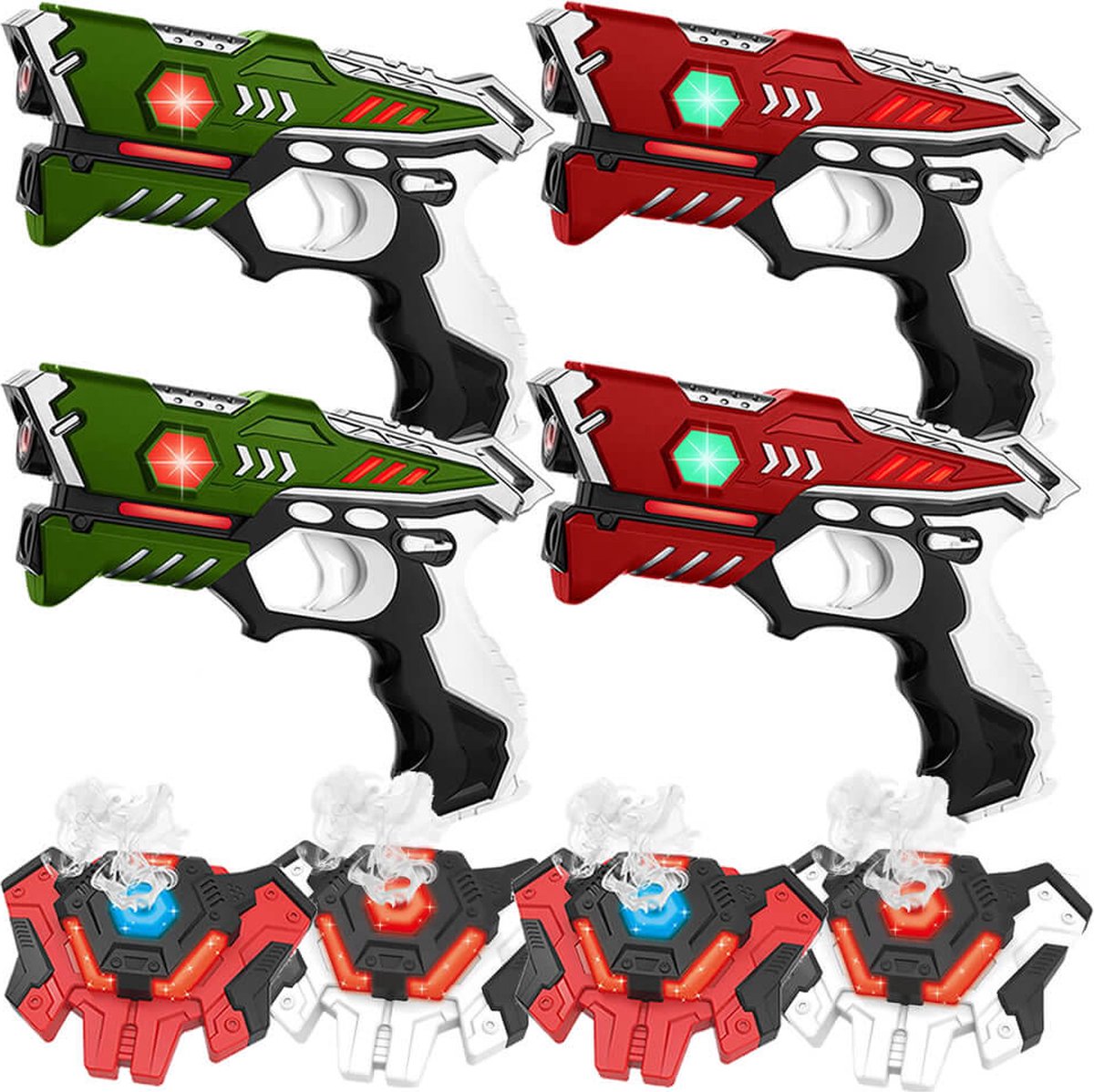 4 laserpistolen + 4 lasergame waterdamp vesten -   laserguns voor kinderen vanaf 6 jaar