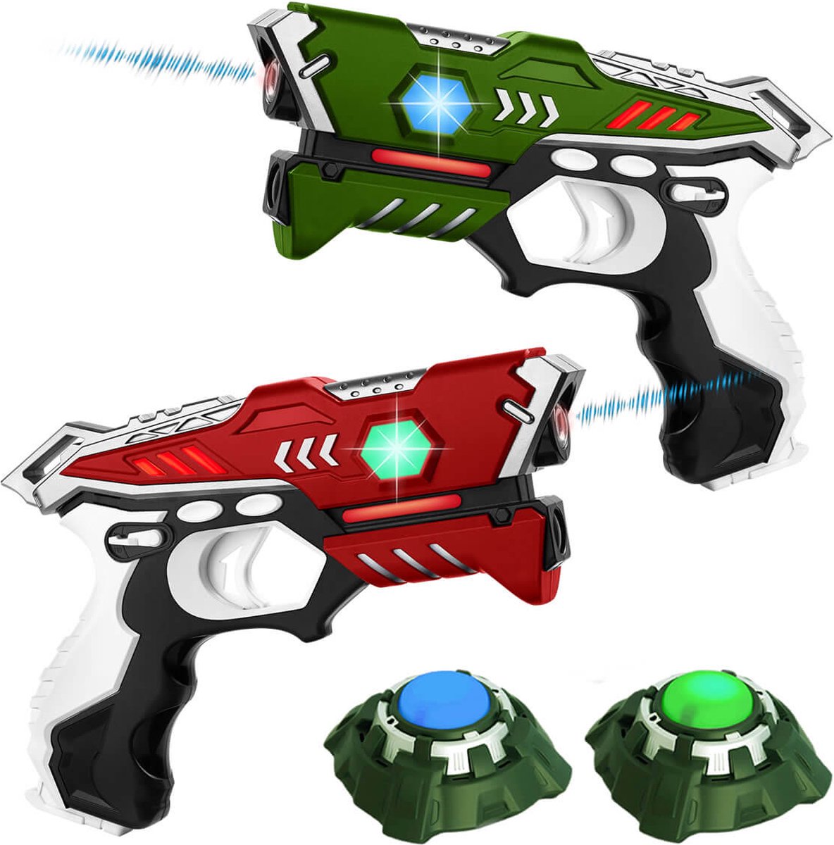   Lasergame set: 2 Laserguns + 2 Targets. Lasergame set voor twee spelers rood/groen