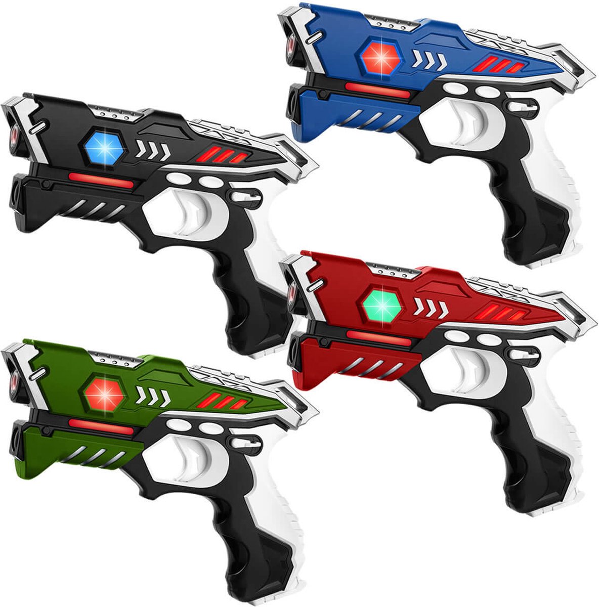   Lasergame set met 4 laserpistolen zwart/blauw/rood/groen - Goedkope laserguns met veel uitbreidingsmogelijkheden voor kinderen vanaf 6 jaar