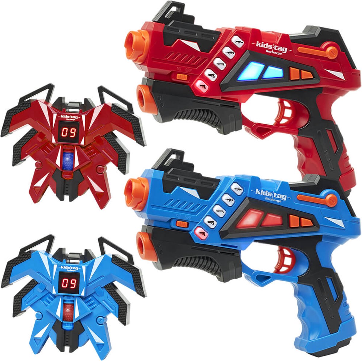   Recharge lasergame set - 2 oplaadbare laserguns P1 + 2 display vesten - Lasergamen vanaf 6 jaar - Extra functies - Digitale display - Geen batterijen nodig