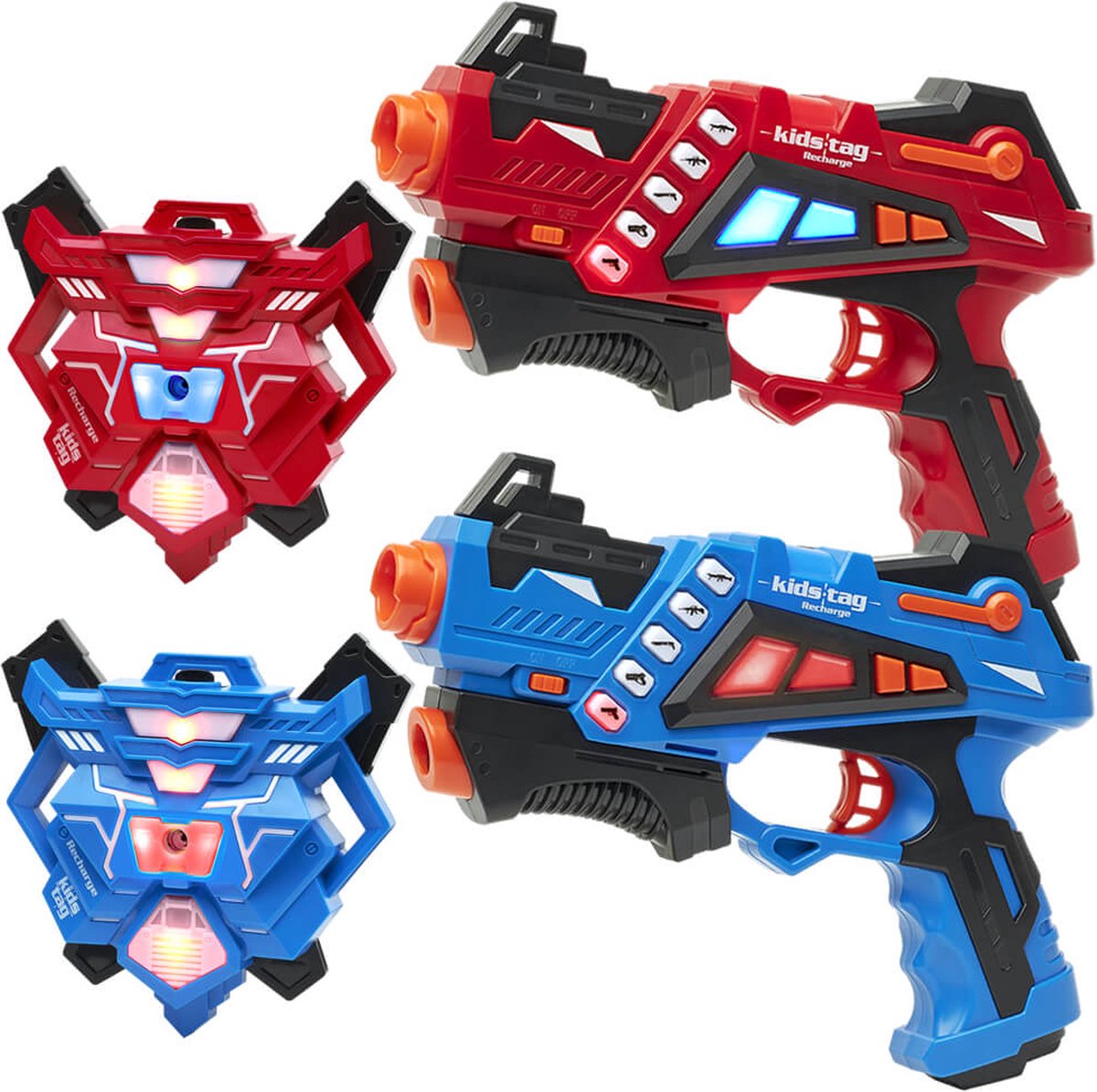   Recharge lasergame set - 2 oplaadbare laserguns P1 + 2 waterdamp vesten - Lasergamen vanaf 6 jaar - Extra functies - Digitale display - Geen batterijen nodig