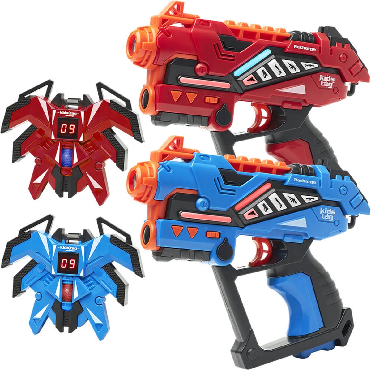   Recharge lasergame set - 2 oplaadbare laserguns P2 + 2 display vesten - Lasergamen vanaf 6 jaar - Extra functies - Digitale display - Geen batterijen nodig