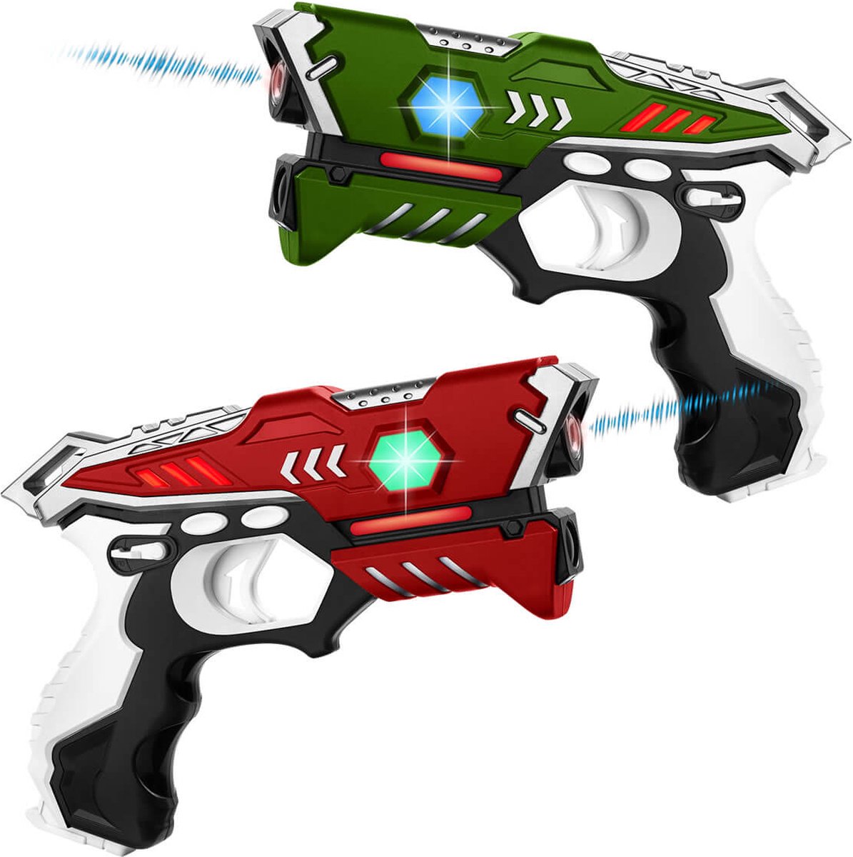   lasergame set - 2 laserguns Rood/Groen - Lasergame set voor kinderen - Lasergame pistolen met unieke Vest Only functie - Kleur: Rood/Groen