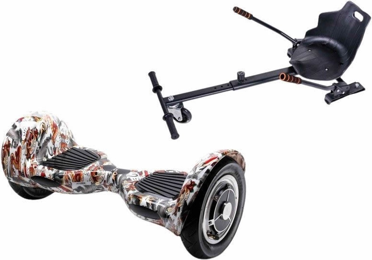 Kidscare 10’’ Alle Terrein - Offroad Hoverboard Met Hoverkart - Oxboard - 15kmh - Bluetooth Speakers - Led Lighting - UL2272 Gecertificeerd - Opblaasbare Banden - Z4 Tattoo