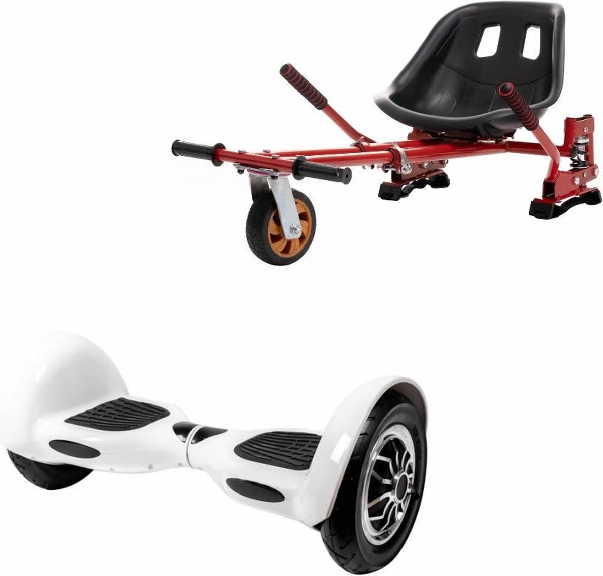 Kidscare 10’’ Alle Terrein - Offroad Hoverboard Met Schokdemper Hoverkart - Rood - Oxboard - 15kmh - Bluetooth Speakers - Led Lighting - UL2272 Gecertificeerd - Opblaasbare Banden - Z4 Blanc