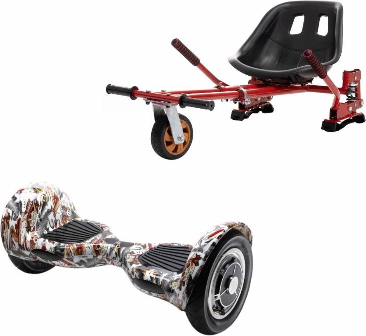 Kidscare 10’’ Alle Terrein - Offroad Hoverboard Met Schokdemper Hoverkart - Rood - Oxboard - 15kmh - Bluetooth Speakers - Led Lighting - UL2272 Gecertificeerd - Opblaasbare Banden - Z4 Tattoo