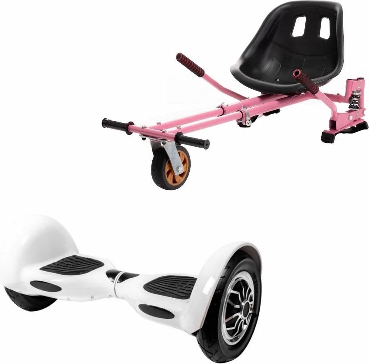 Kidscare 10’’ Alle Terrein - Offroad Hoverboard Met Schokdemper Hoverkart - Roze - Oxboard - 15kmh - Bluetooth Speakers - Led Lighting - UL2272 Gecertificeerd - Opblaasbare Banden - Z4 Blanc