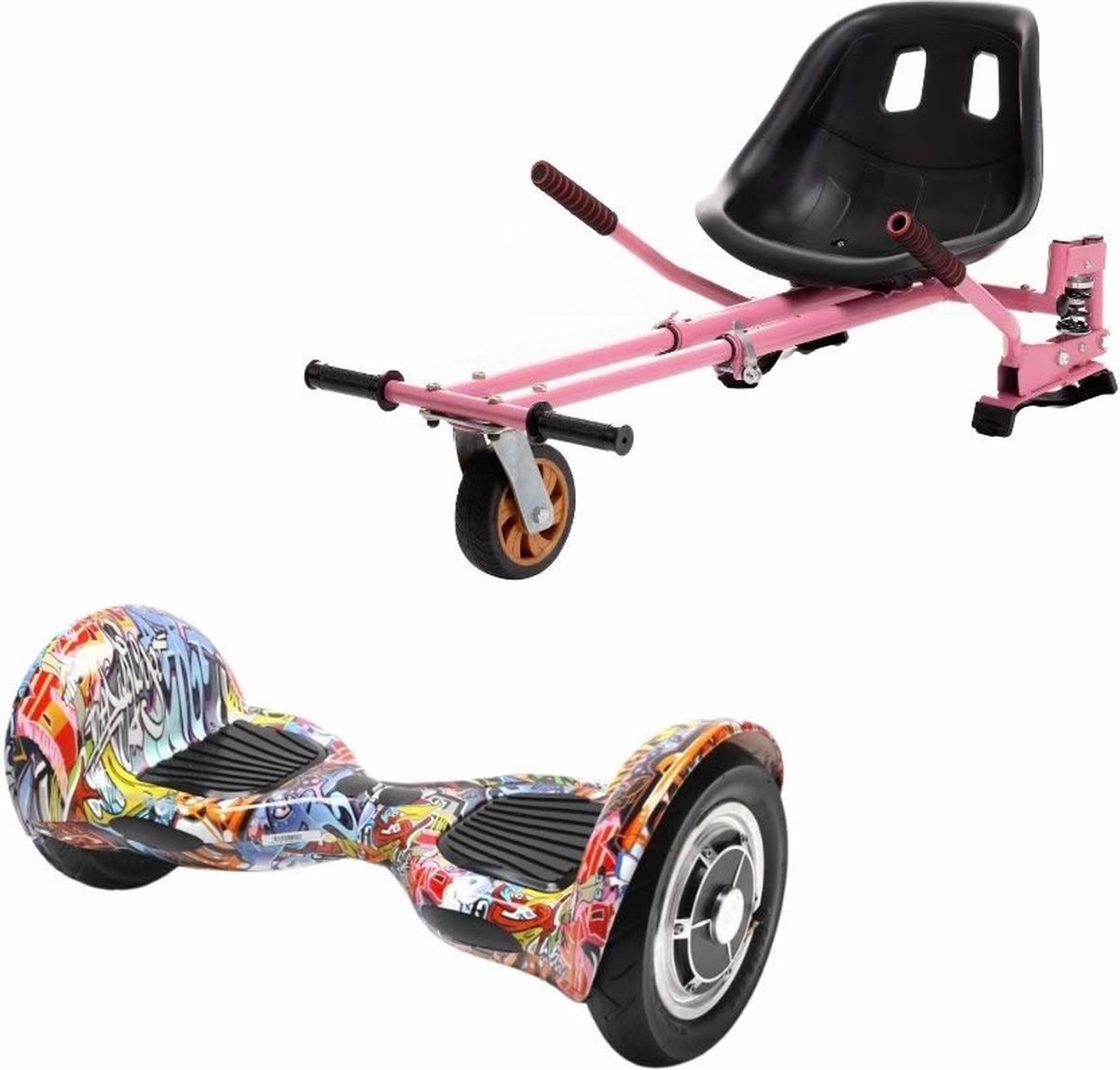 Kidscare 10’’ Alle Terrein - Offroad Hoverboard Met Schokdemper Hoverkart - Roze - Oxboard - 15kmh - Bluetooth Speakers - Led Lighting - UL2272 Gecertificeerd - Opblaasbare Banden - Z4 Graffiti-Orange