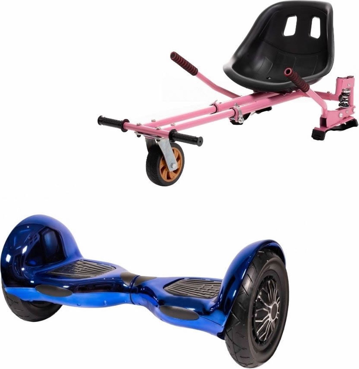 Kidscare 10’’ Alle Terrein - Offroad Hoverboard Met Schokdemper Hoverkart - Roze - Oxboard - 15kmh - Bluetooth Speakers - Led Lighting - UL2272 Gecertificeerd - Opblaasbare Banden - Z4 Neon Blue