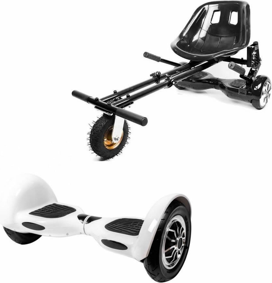 Kidscare 10’’ Alle Terrein - Offroad Hoverboard Met Schokdemper Hoverkart - Zwart - Oxboard - 15kmh - Bluetooth Speakers - Led Lighting - UL2272 Gecertificeerd - Opblaasbare Banden - Z4 Blanc