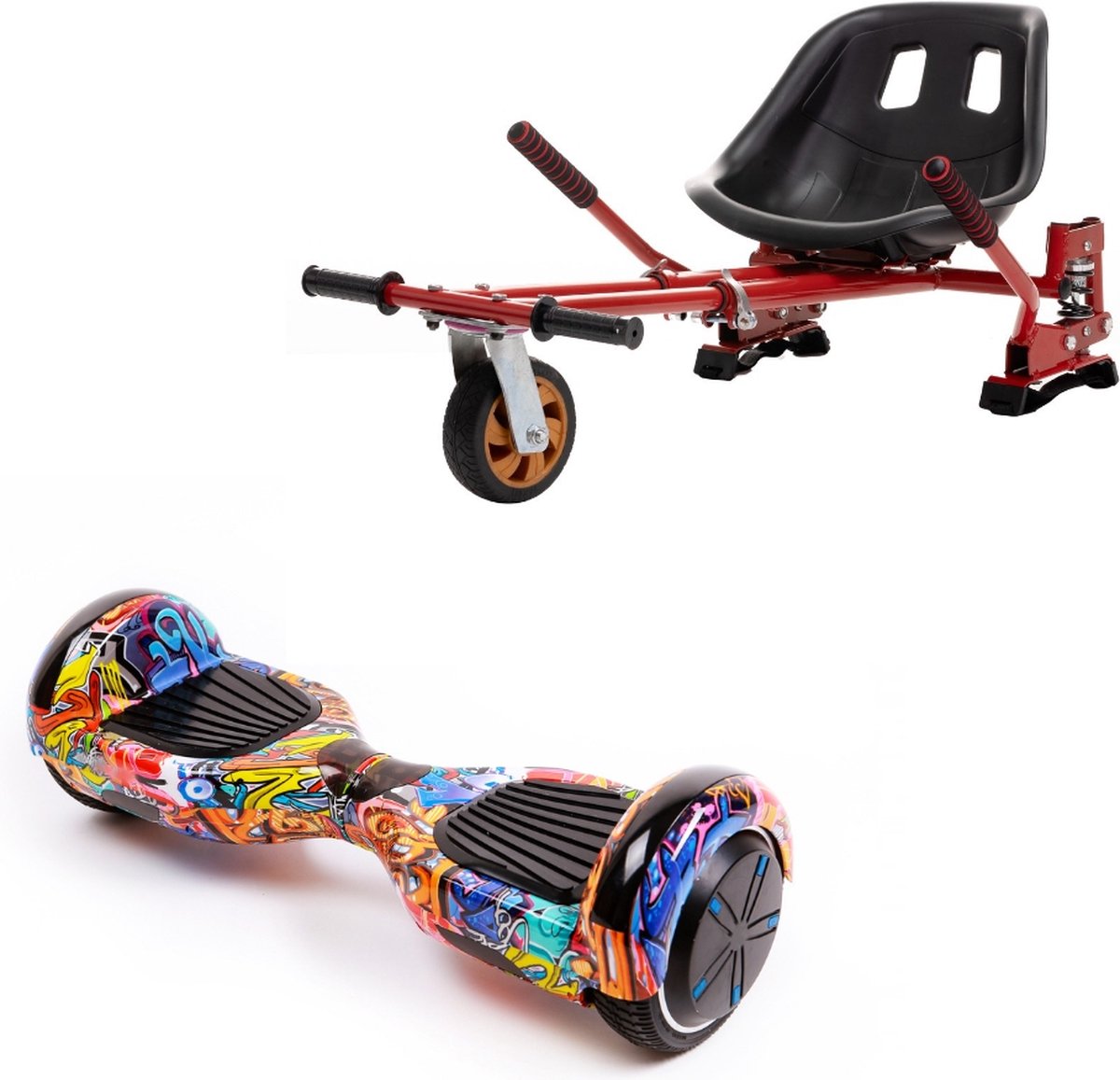 Kidscare 6.5’’ Hoverboard Med Schokdemper Hoverkart - Rood - Oxboard - 15kmh - Bluetooth Speakers – Led Lighting – UL2272 Gecertificeerd – Anti lek banden – Z1 Graffiti-Orange