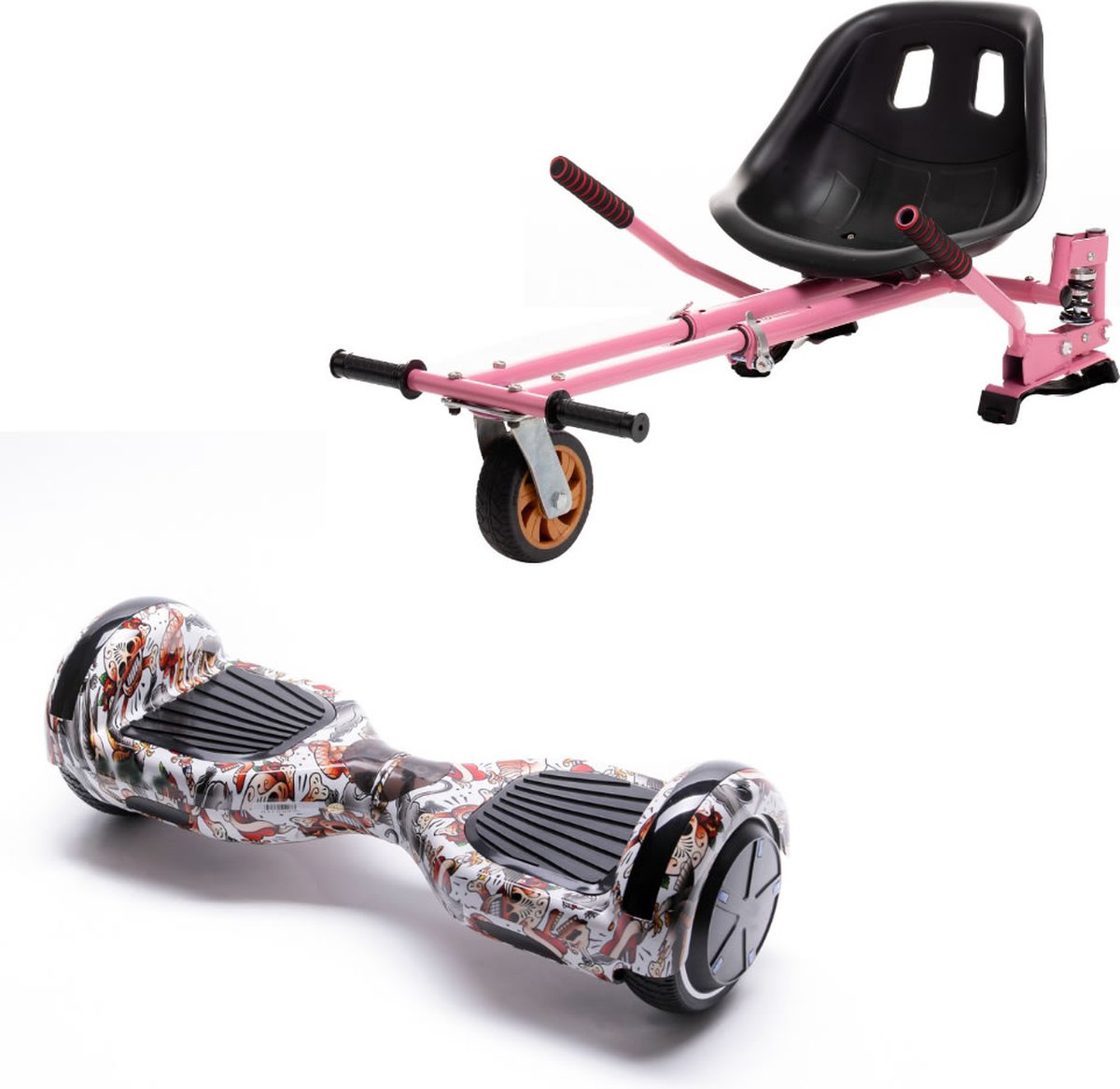 Kidscare 6.5’’ Hoverboard Med Schokdemper Hoverkart - Roze - Oxboard - 15kmh - Bluetooth Speakers – Led Lighting – UL2272 Gecertificeerd – Anti lek banden – Z1 Tattoo