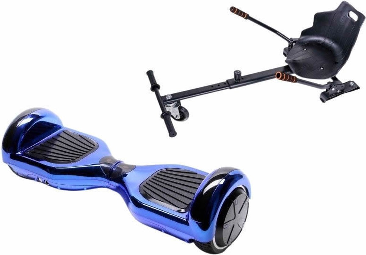 Kidscare 6.5’’ Hoverboard Met Hoverkart - Oxboard - 15kmh - Bluetooth Speakers – Led Lighting – UL2272 Gecertificeerd – Anti lek banden – Z1 Neon Blue