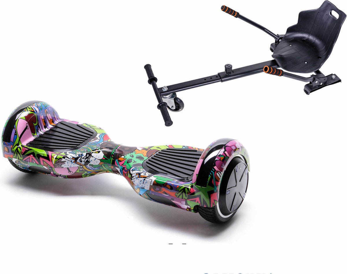 Kidscare 6.5’’ Hoverboard Met Hoverkart - Oxboard - 15kmh - Bluetooth Speakers – Led Lighting – UL2272 Gecertificeerd – Anti lek banden – Z1 Veelkleurig