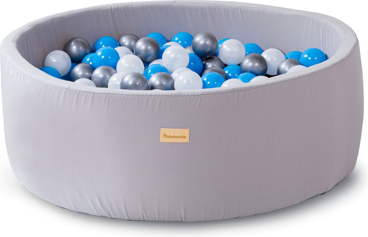   baby speelgoed blauw -   100% KATOEN ballenbad ballen 250 stuks Ø 7 cm - grijs, blauw, zilver, parel