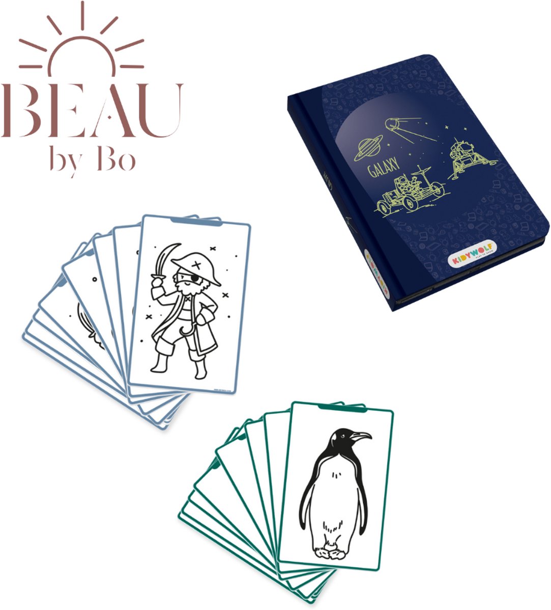 BEAU by Bo   Kidydraw Mini Tekenboek met LCD-scherm Galaxy + Refill Dieren & Oceanen en Piraten
