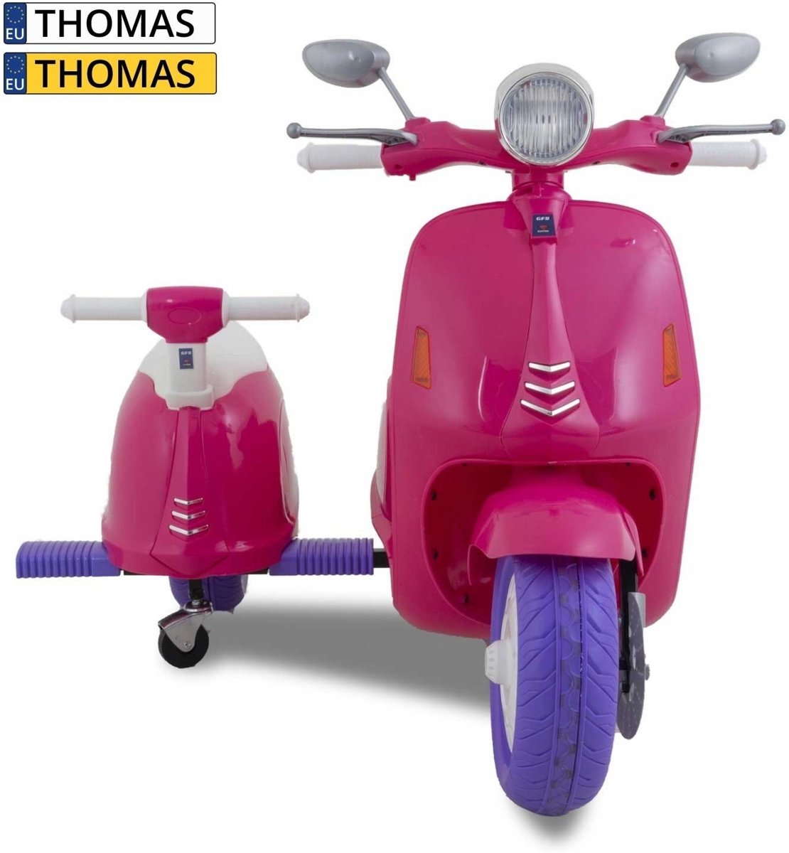 Vespa kinderscooter met zijspan roze