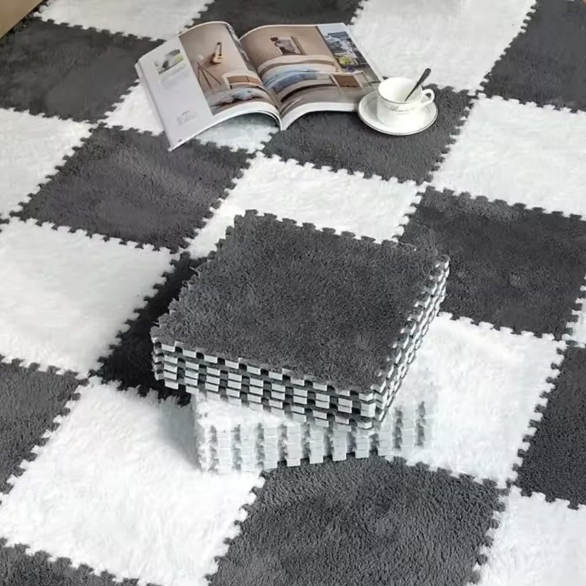 KimDo - Speelmat baby zacht - Grijs en Wit - Speelkleed - Foam - Kindertapijt - Kruipmat - zachte vloertegels - Peuters - Babygym