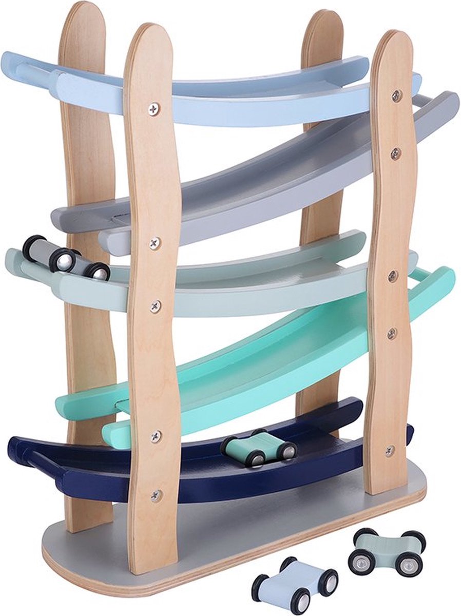   knikkerbaan, houten speelgoed, met 4 autos, vrij van schadelijke stoffen