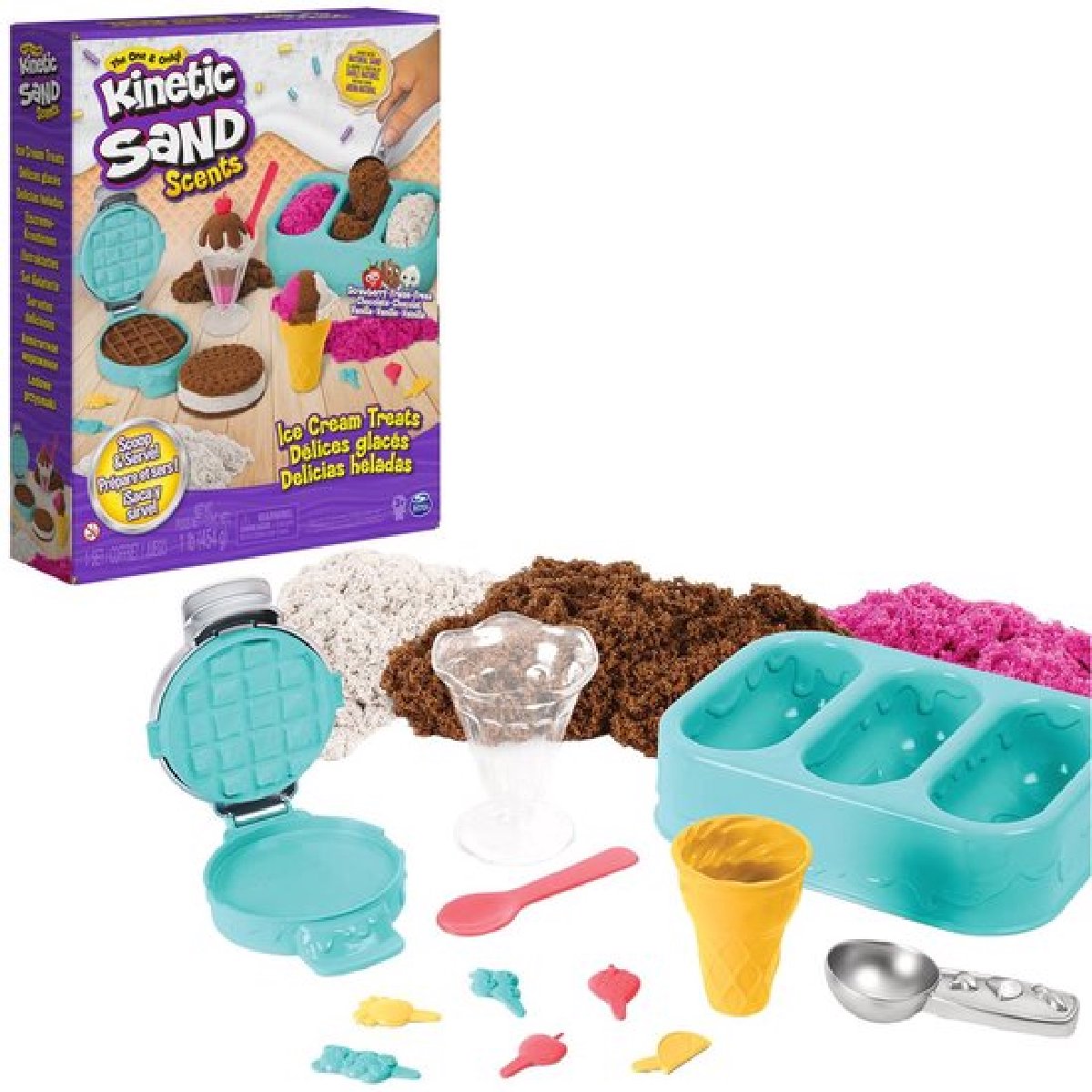 Kinetic Sand -  IJstraktaties speelset met drie kleuren geurend zand - 510 gram - Sensorisch speelgoed