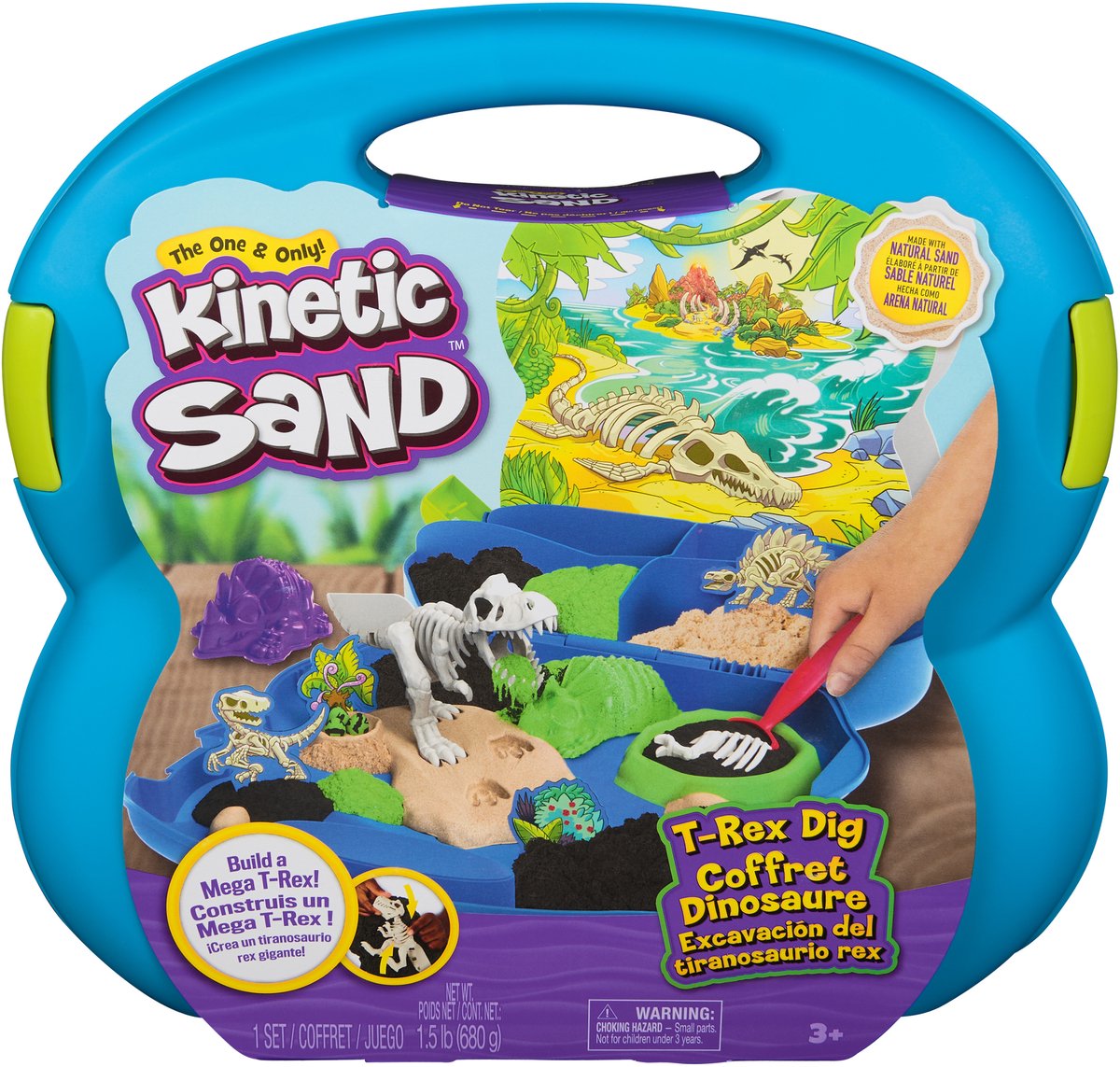   - T-Rex ontdekkingsset met 680 g speelzand, 5 multifunctionele fossielvormen en schep - in opbergdoos - Sensorisch speelgoed