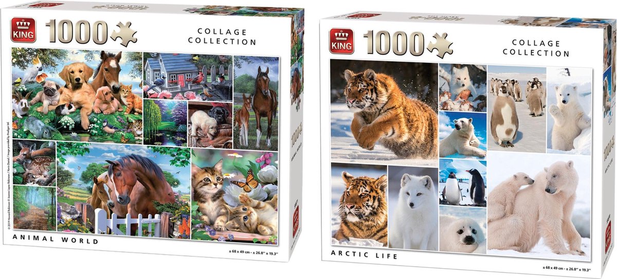 KING COLLAGE COLLECTION ARCTIC LIFE  natuur puzzel 1000 stukjes  en  KING COLLAGE COLLECTION ANIMAL WORLD PUZZEL 1000 stukjes