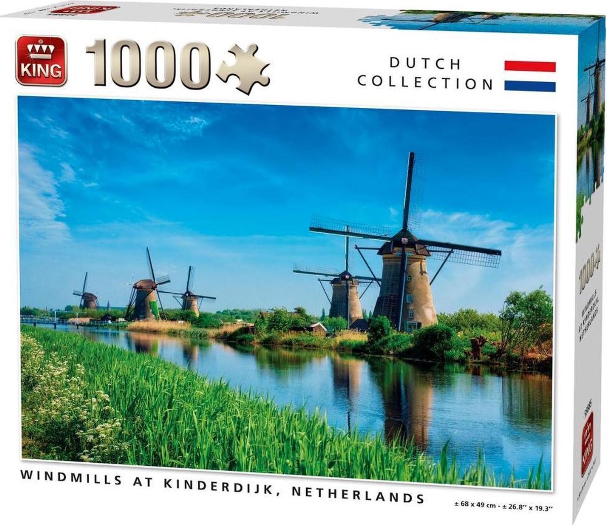 KING PUZZEL LANDSCHAP Puzzel  WINDMOLENS, KINDERDIJK, NEDERLANDS  1000 STUKJES