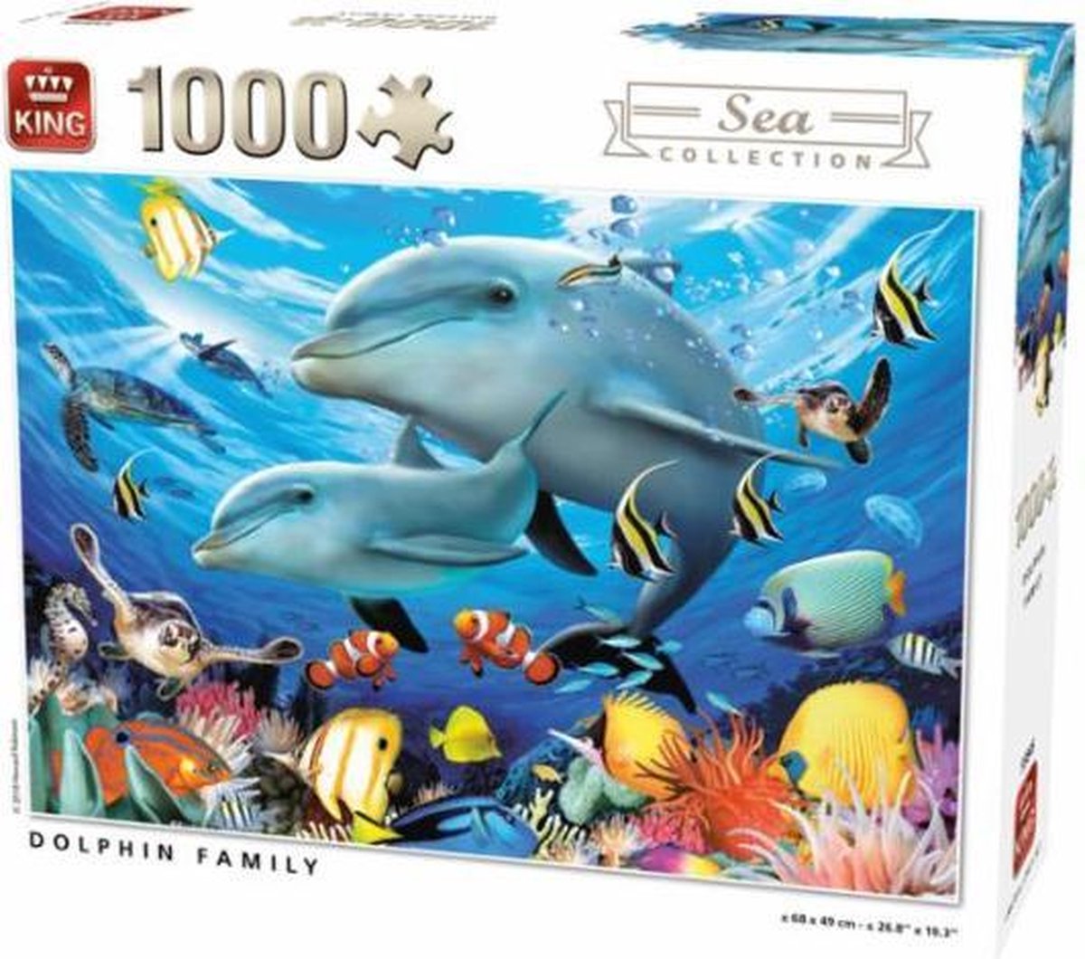 KING puzzel 1000 stukjes - sea collection - Dolphin family + gepersonaliseerde cadeautas cadeau