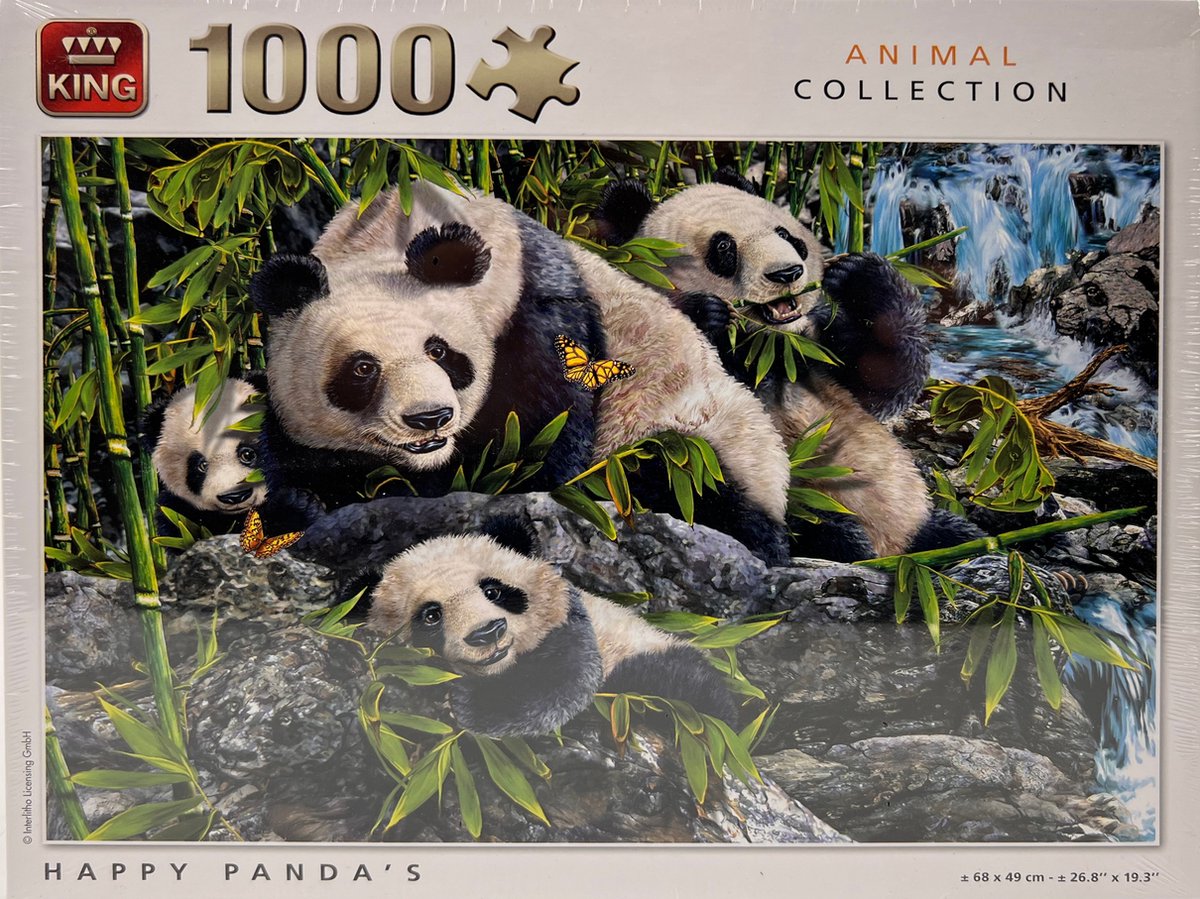 King - Legpuzzel voor Volwassenen 1000 stukjes - Happy Pandas - Animal Collection - 68 x 49 cm - Gemaakt van Hoogwaardig Karton