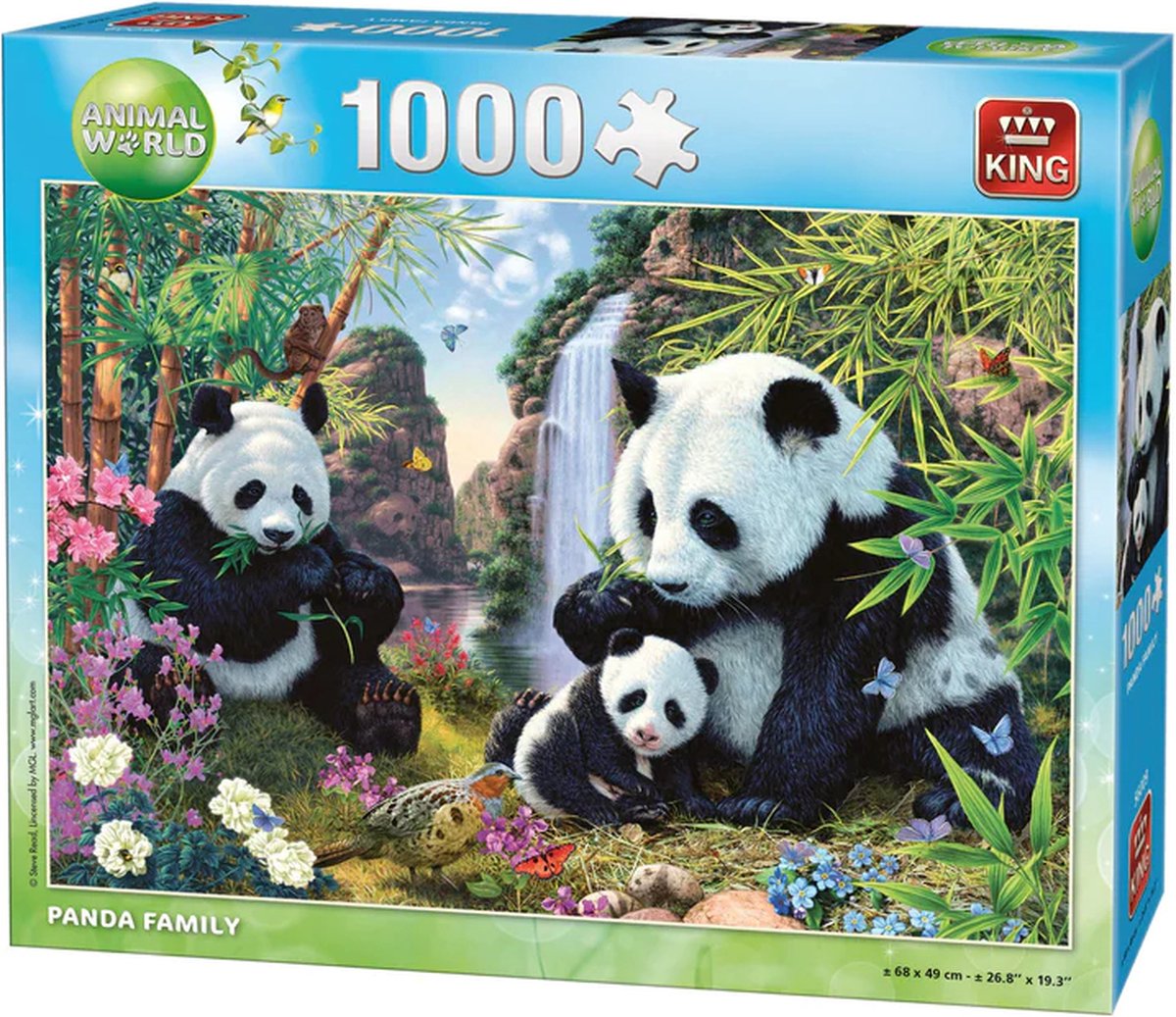 King - Puzzel - 1000 stukjes - Panda familie - 68 x 49 cm - Dierenwereld - Legpuzzel dieren - Puzzelen - Voor kinderen en volwassenen