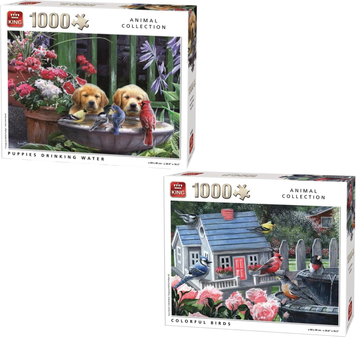 King Animal Collection Colorful Birds legPuzzel 1000 stukjes - King Animal Collection Puppies Drinking Water legPuzzel 1000 stukjes