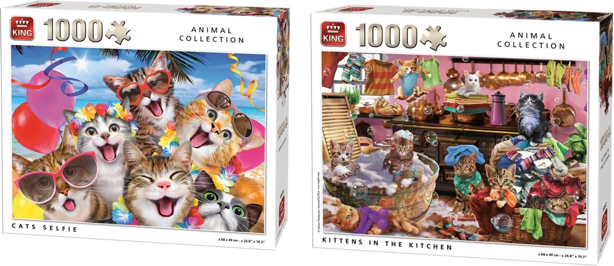 King Animal Collection Kittens In The Kitchen Puzzel  1000 stukjes en King Animal Collection Cats Selfie Puzzel  1000 stukjes