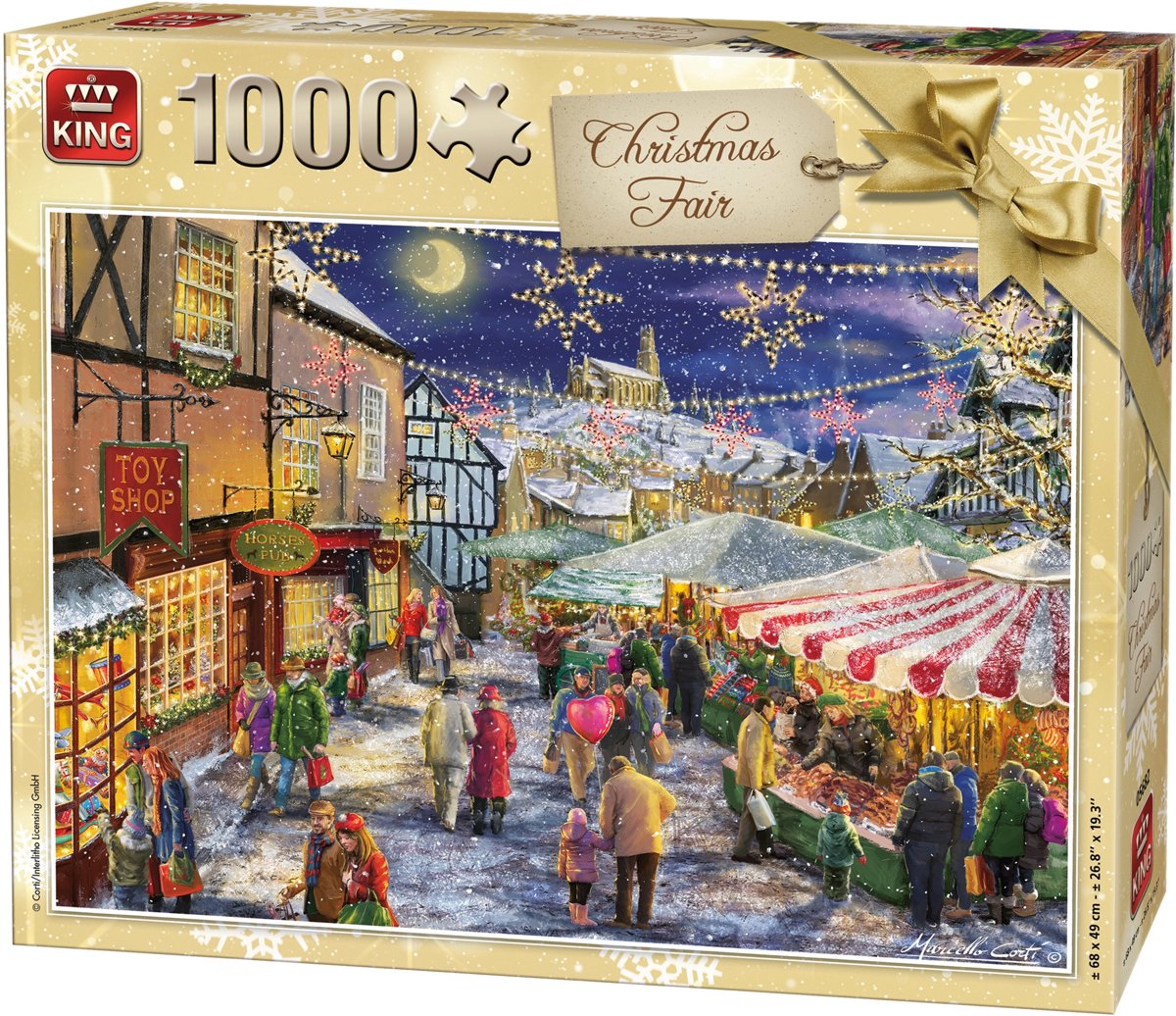 King Puzzel 1000 Stukjes (68 x 49 cm) - Kerstpuzzel Kerstmarkt - Legpuzzel Kerst - Winter