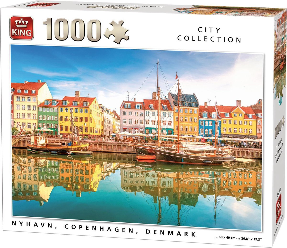 King Puzzel 1000 Stukjes (68 x 49 cm) - Nyhavn Kopenhagen - Legpuzzel Steden - Volwassenen