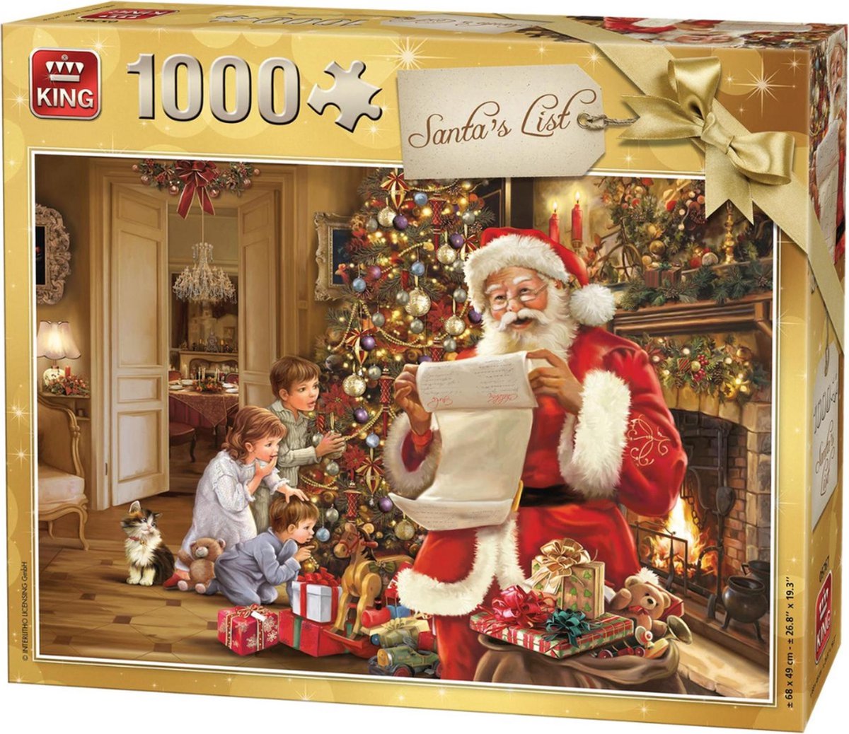 King Puzzel 1000 Stukjes (68 x 49 cm) - Santas List - Kerstpuzzel