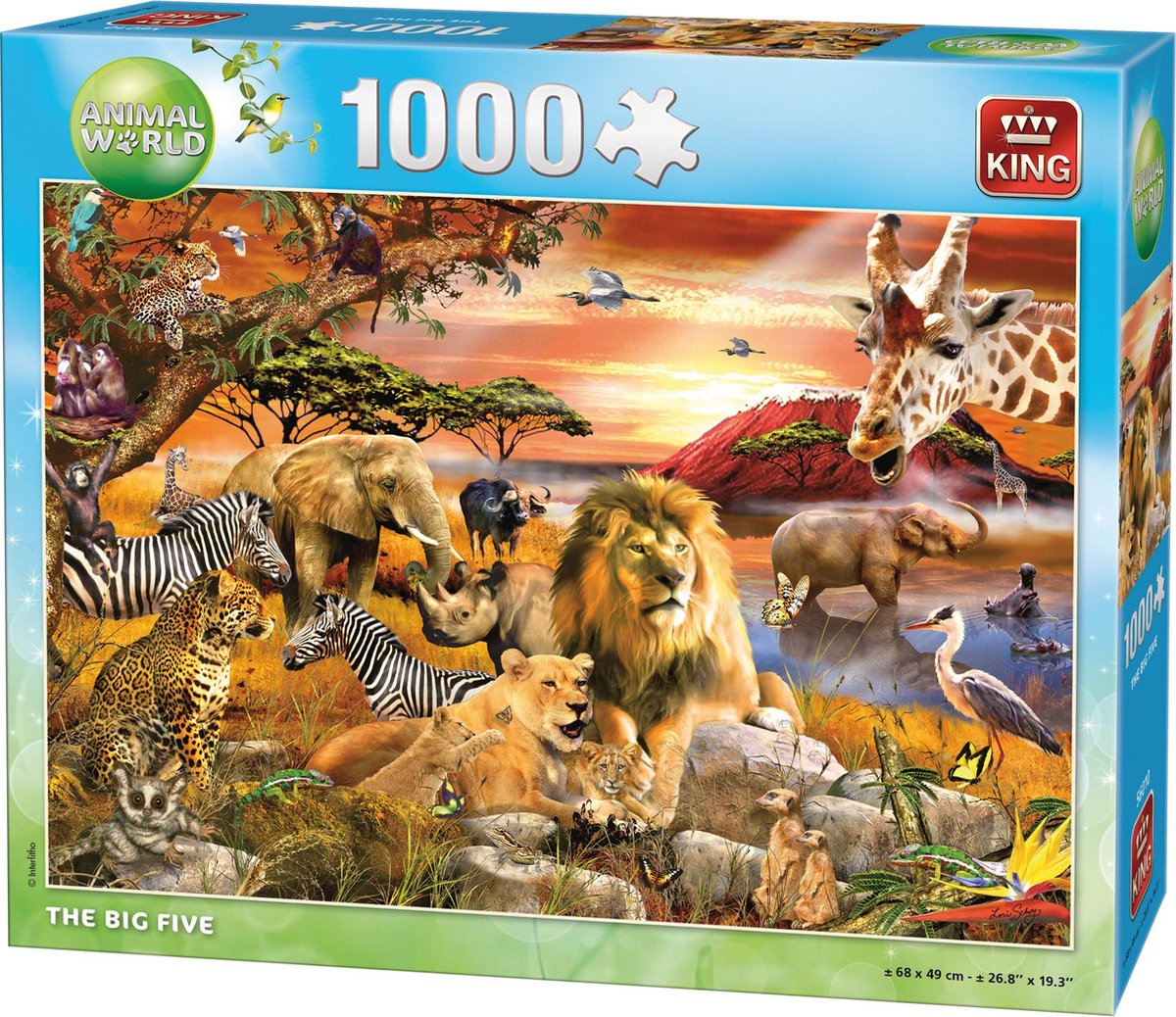 King Puzzel 1000 Stukjes (68 x 49 cm) - The Big Five - Legpuzzel Dieren